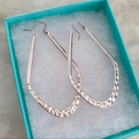 Silver Colored Textured Hoop Earrings - Picture 3 of 3